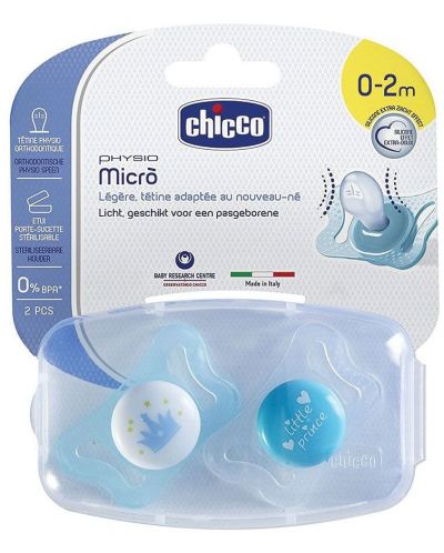 Σετ πιπίλες Chicco - Physio Micro, 2 τεμάχια, 0-2 μηνών, για αγόρι, Ποικιλία - 1