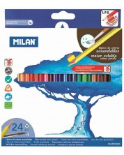 Τριγωνικά χρωματιστά μολύβια ακουαρέλας Milan - 24 χρώματα, με πινέλο, μύτη Ø 2.9 mm -1