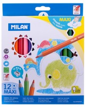 Σετ με χρωματιστά μολύβια  Milan Maxi - Εξάγωνα , 12 χρώματα + ξύστρα -1