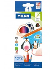 Σετ έγχρωμα μολύβια Milan - Τριγωνικά, 12 χρωμάτων