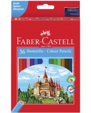Σετ πολύχρωμα μολύβια Faber-Castell - Κάστρο, 36 τεμάχια, με ξύστρα -1