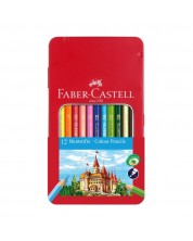 Σετ πολύχρωμα μολύβια Faber-Castell - Κάστρο, 12 τεμάχια, σε μεταλλικό κουτί -1