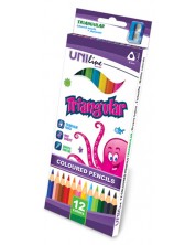 Χρωματιστά τριγωνικά μολύβια Uniline - 12 χρώματα, με ξύστρα -1