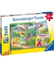 Παζλ Ravensburger 3 x 49 κομμάτια - Η Ραπουνζέλ,  Η Κοκκινοσκουφίτσα, Ο Πρίγκιπας Βάτραχος 