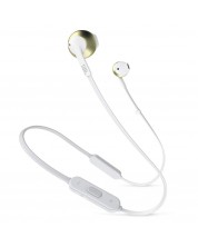 Ασύρματα ακουστικά JBL - T205BT, λευκά/χρυσαφί -1