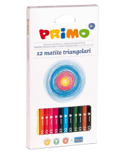 Σετ με χρωματιστά μολύβια Primo - Τριγωνικά , 12 χρώματα + ξύστρα