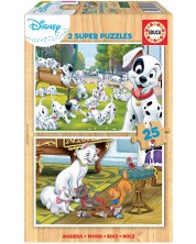 Παζλ Educa 2 x 25 κομμάτια - Ζώα της Disney, Τα 101 Σκυλιά της Δαλματίας και οι Αριστόγατες 