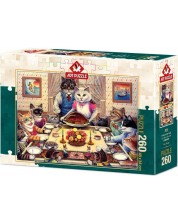 Παζλ Art Puzzle 260 κομμάτια - Οικογένεια γατών σε επίσημο δείπνο -1