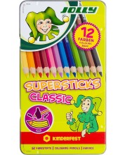 Χρωματιστά μολύβια JOLLY Kinderfest Classic - 12 χρώματα, σε μεταλλικό κουτί -1