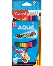 Μολύβια ακουαρέλα Maped Color Peps - 12 χρώματα, με πινέλο δώρου -1