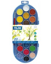 Χρώματα ακουαρέλας Milan - Ф30 mm, 22 χρώματα + πινέλο -1