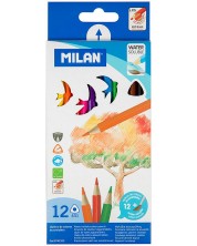 Σετ μολύβια ακουαρέλας Milan - Τριγωνικά , 12 χρώματα,με πινέλο -1