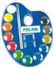 Χρώματα ακουαρέλας σε παλίτρα Milan - Ф25 mm, 12 χρώματα + πινέλο -1