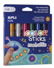 Σετ μπογιές ζωγραφικής APLI Kids -Στικ Gouache, 6 μεταλλικά χρώματα -1
