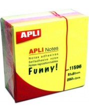 Αυτοκόλλητες σημειώσεις APLI - 5 χρώματα νέον, 51 x 51 mm, 250 τεμάχια