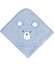Βρεφική πετσέτα Bio Baby - Οργανικό βαμβάκι, με αρκυδάκι, 80 х 80 cm, μπλε -1