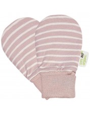 Βρεφικά γάντια Bio Baby - από οργανικό βαμβάκι, ροζ-λευκό ριγέ -1