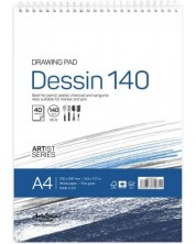 Μπλοκ ζωγραφικής Drasca Dessin - με σπιράλ, 40 φύλλα, 140 g, A4