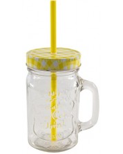 Βάζο ποτών με καπάκι και καλαμάκι  HIT - 500 ml, κίτρινο -1