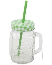 Βάζο ποτών με καπάκι και καλαμάκι HIT - 0.5 l, πράσινο -1