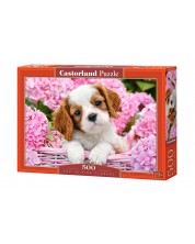 Παζλ Castorland 500 κομμάτια - Σκυλάκια με ροζ λουλούδια