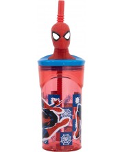 Κύπελλο με καλαμάκι και 3D φιγούρα Stor Spider-Man - Arachnid Grid, 360 ml