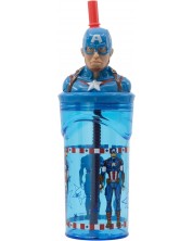 Κύπελλο με καλαμάκι και 3D φιγούρα Stor Avengers - Invisible Force, Captain America, 360 ml