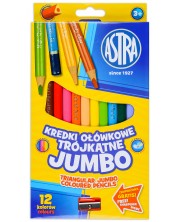 Χρωματιστά τριγωνικά μολύβια Astra - Jumbo, 12 χρώματα, με ξύστρα -1