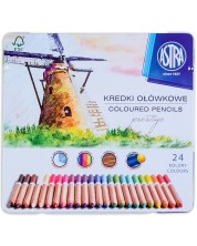 Μολύβια από ξύλο κέδρου Astra Prestige - 24 χρωμάτων, σε μεταλλικό κουτί