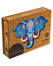 Ξύλινο παζλ Unidragon 194 κομματιών - Ελέφαντας (μέγεθος Μ)