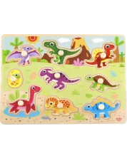 Ξύλινο παιδικό παζλ με χερούλια Tooky Toy - Δεινόσαυροι