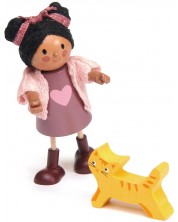 Ξύλινη κούκλα Tender Leaf Toys - Η Αγιάνα με ένα γατάκι