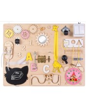 Ξύλινος πίνακας Montessori Moni Toys - Με ροζ ρολόι