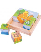 Ξύλινοι κύβοι Bigjigs - Dinosaur Cube Puzzle