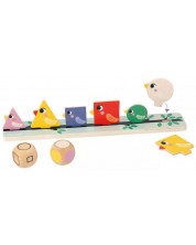 Ξύλινο παιχνίδι διαλογής  Janod - Σχήματα, μεγέθη και χρώματα, Πουλιά -1