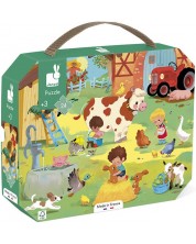 Παιδικό παζλ σε βαλίτσα Janod - Μια μέρα στο αγρόκτημα, 24 κομμάτια