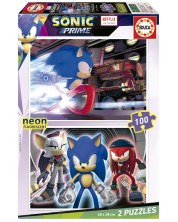 Παιδικό παζλ νέον Educa  2 x 100 κομμάτια - Sonic