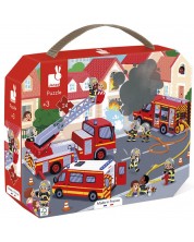 Παιδικό παζλ σε βαλίτσα Janod - Πυροσβέστες, 24 κομμάτια