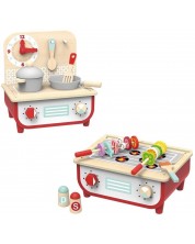 Παιδική ξύλινη κουζίνα και μπάρμπεκιου Tooky Toy - 2 σε 1