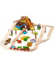 Παιδικό ξύλινο παιχνίδι Bigjigs - Σετ τρένων δεινοσαύρων