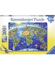 Παιδικό παζλ Ravensburger  300 XXL κομμάτια - Χάρτης με παγκόσμια ορόσημα -1