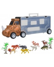 Παιδικό μεταφορέα αυτοκινήτου Raya Toys -Ρινόκερος με ζώα, 11 κομμάτια  -1