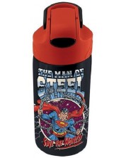 Παιδικό ανοξείδωτο μπουκάλι Graffiti Superman - μαύρο, με καλαμάκι, 500 ml