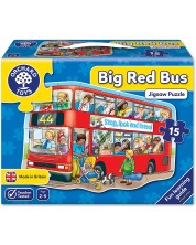 Παιδικό παζλ Orchard Toys -Το μεγάλο κόκκινο λεωφορείο, 15 τεμάχια