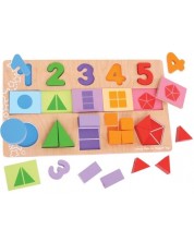 Παιδικό ξύλινο παζλ Bigjigs - Με αριθμούς και γεωμετρικά σχήματα