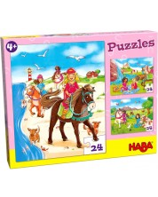 Παιδικό παζλ 3 σε 1 Haba - Πριγκίπισσες με άλογα
