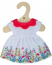 Ρούχα κούκλας Bigjigs - Λευκό φόρεμα με λουλούδια και κόκκινο γιακά, 25 εκ -1