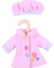 Ρούχα κούκλας Bigjigs - Ροζ παλτό με καπέλο, 25 εκ