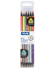 Χρωματιστά μολύβια με δύο μύτες Milan - Triangular Bicolour Metal, 12 χρώματα