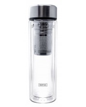 Γυάλινο μπουκάλι με διπλά τοιχώματα Nerthus - Με εγχυτήρα και προστατευτικό νεοπρενίου, 350 ml -1